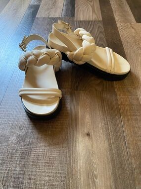 Indigo Cream Braided Strap Platform Sandals